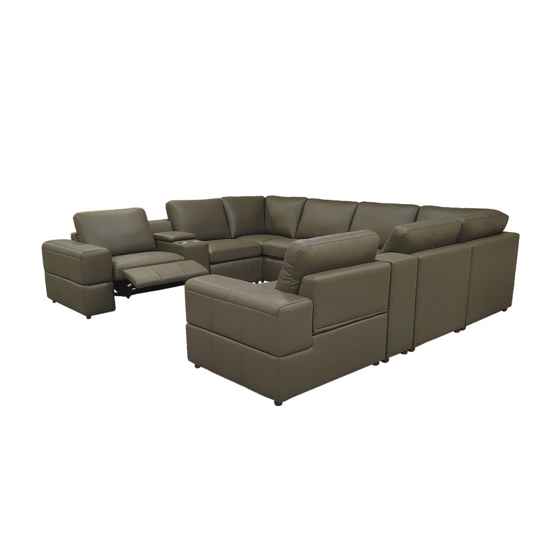 Canapé modulaire inclinable en cuir Tunzionkin, Olive Leather Match