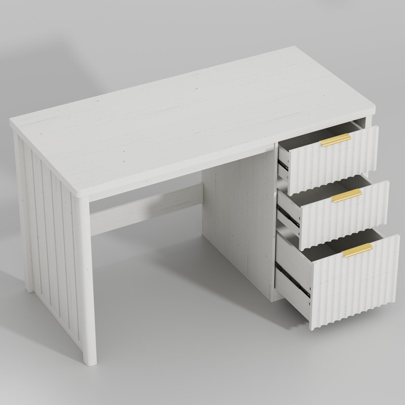 Bureau d'ordinateur 47 po avec tiroirs classeurs et tiroirs de rangement, Blanc