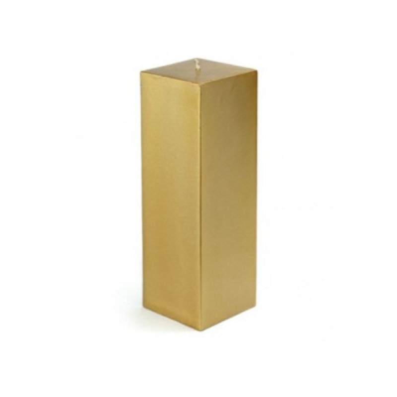 Square Pillar Candle, Set of 12, Metallic Gold, 9" H x 3" W x 3" D
