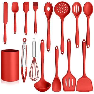 15 PCS Silicone Cooking Utensil Set, Kitchen Utensils Set, Red