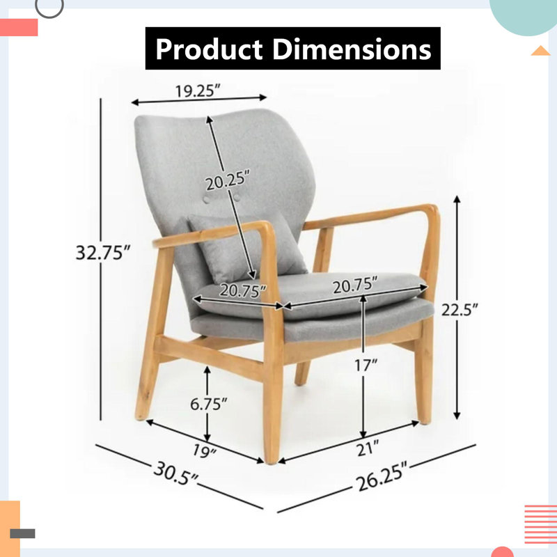 Élégant fauteuil club à structure en bois - confort moderne Mid-Century, Gray