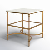 Libertine Genuine Marble and Metal End Table with Glass Storage Shelf