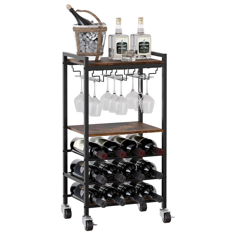 Floor Wine Bottle & Glass Rack Black,Brown