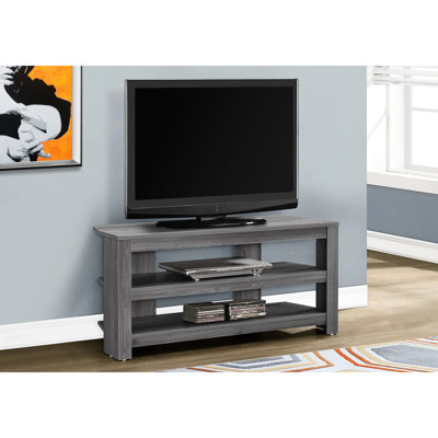 42 Inch Contemporary Grey Tv Stand Entertainment Center With Open Shelves For Accessories Laminate Console Two Thick Panel Home