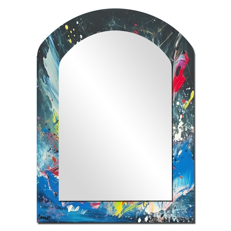«Contemporary Here Abstract Expressionism II», peinture abstraite arquée, miroir mural bleu asymétrique, impression sur métal