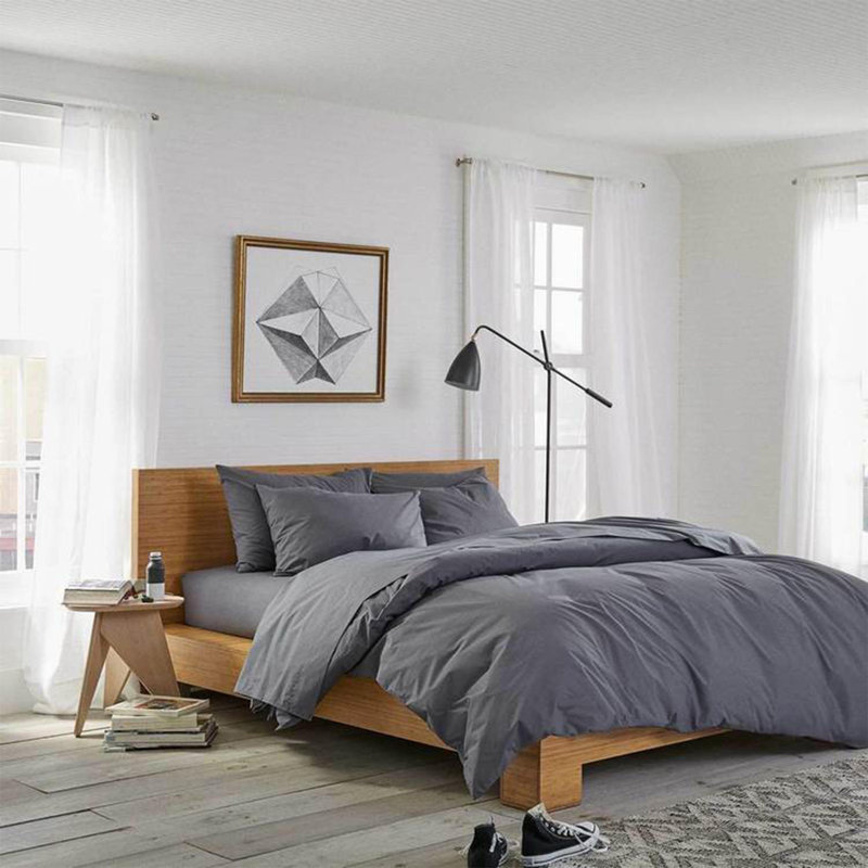 Solid Colour Duvet Cover Set with Pillowcases, Dark Grey