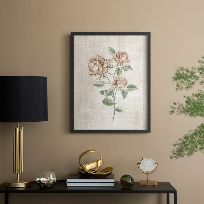 «Blush Rose Botanical II», reproduction encadrée - bois massif, H 11 po x l 9 po, Noir, noir, noir, noir