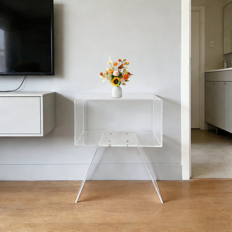 Table d'appoint à 2 niveaux en acrylique transparent, table de chevet et table de chevet moderne avec rangement, capacité de 10 kg