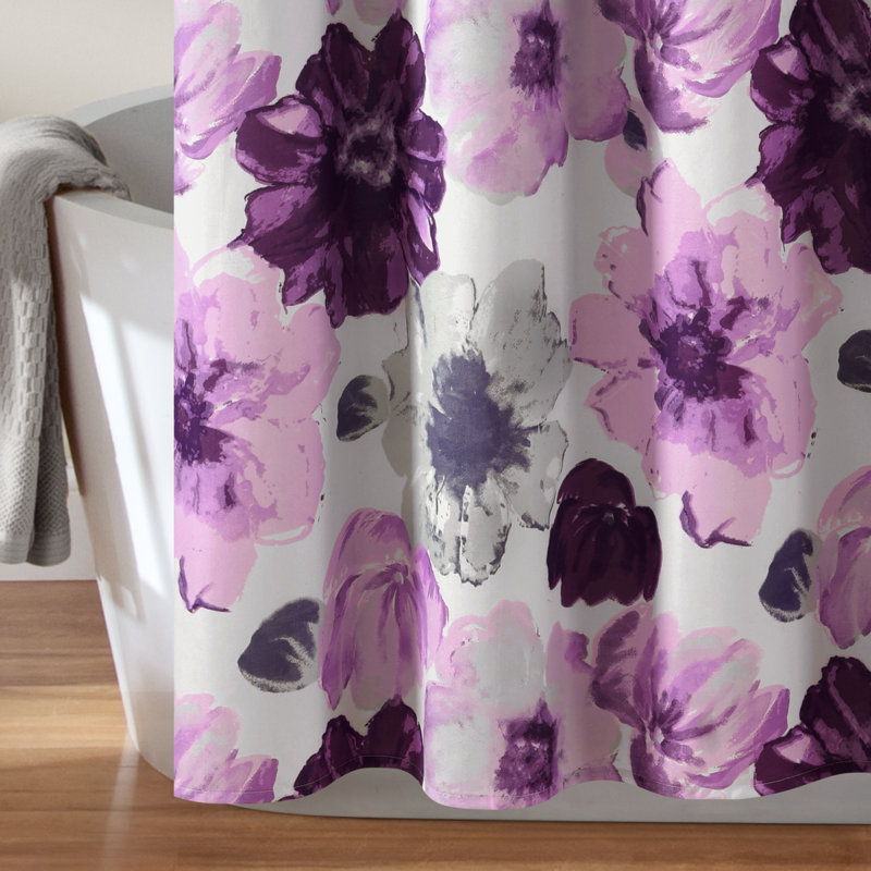 Rideau de douche simple à motif floral, Gris / mauve / blanc, 72 po x 72 po