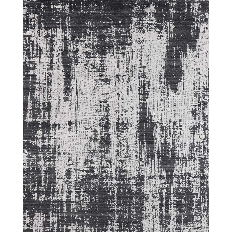 Tapis rectangulaire en viscose noué à la main gris anthracite / argent, Rectangle 6 pi x 9 pi