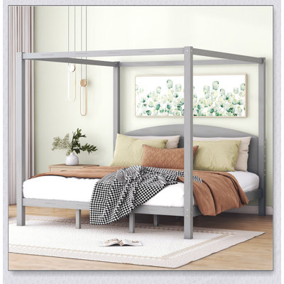 Stylish CaNopy Platform Bed with Headboard, Support Legs, and Timeless Washed Wood Finish for Enhanced Stability and Elegance