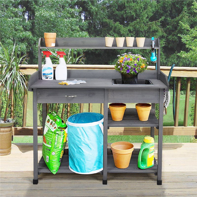 Potting Bench Table with Removable Sink, Grey