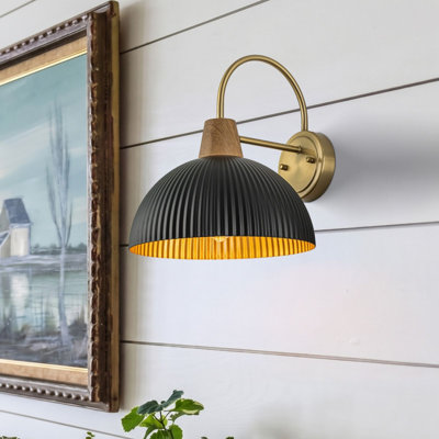 Farmhouse Matte Black Ribbed Dome Wall Sconce