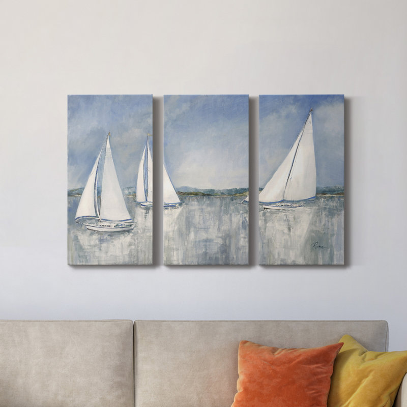 Catching the Breeze - 3 pièces, peinture sur toile tendue, H 12 po x l 24 po x P 1 po