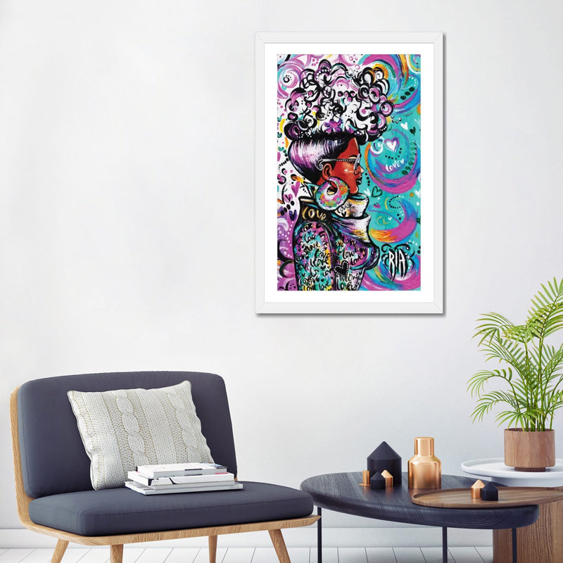 «Lovely» par l'artiste Ria, reproduction d'art, H 24 po x l 32 po x P 1 po, Papier encadré blanc, Blanc