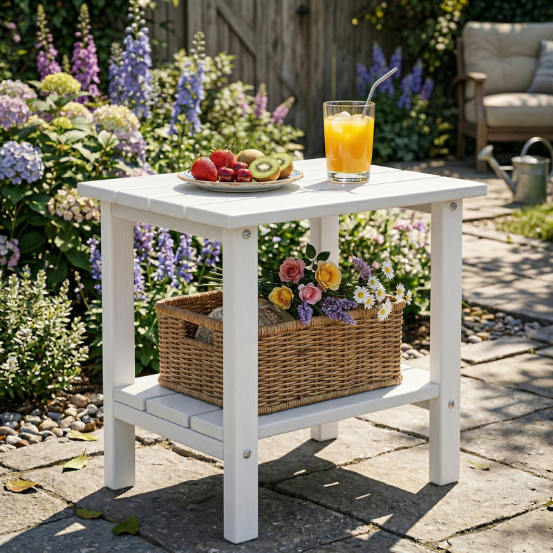 Table d'appoint de terrasse extérieure en PEHD toutes saisons 16,5 po Adirondack, Blanc