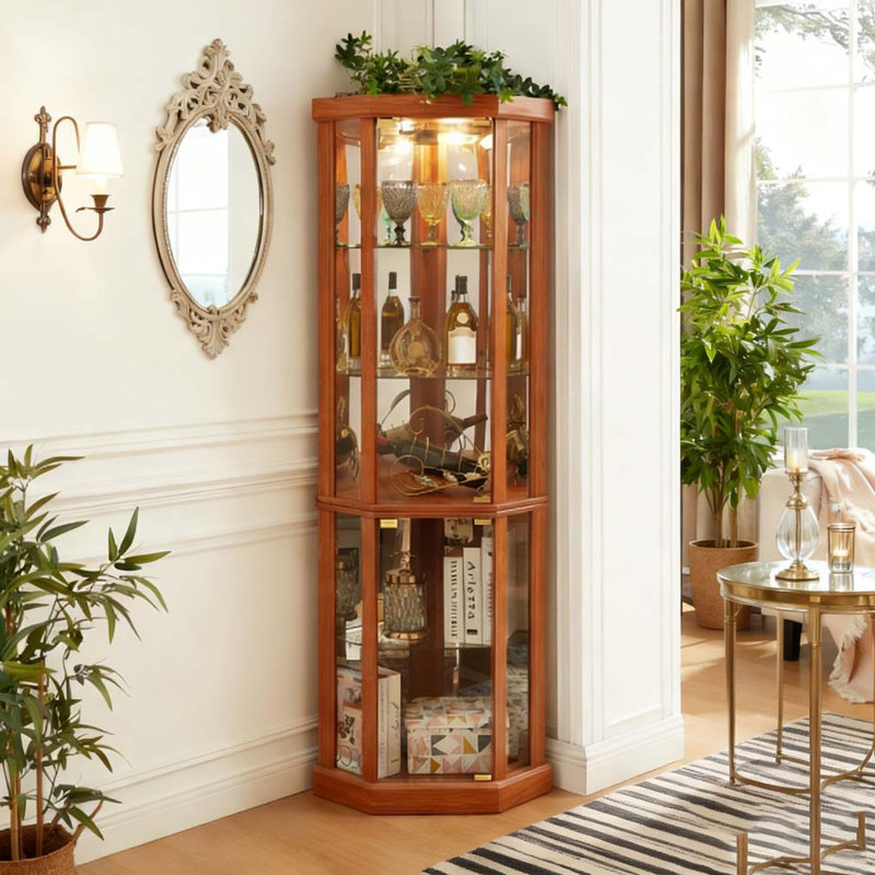Vitrine lumineuse en coin, Chêne foncé