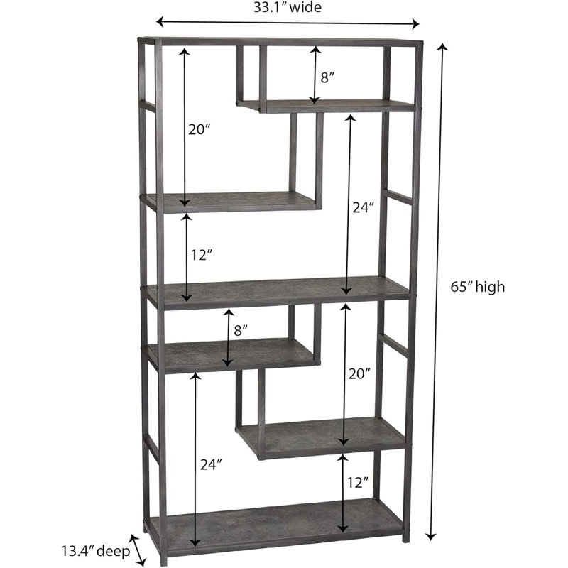 Modern Geometric Open Bookcase With Faux Concrete Wooden Shelves For Versatile Storage And Display