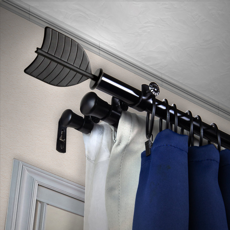 Ensemble de tringle à rideaux réglable 0,81 po, 48" - 84", Noir