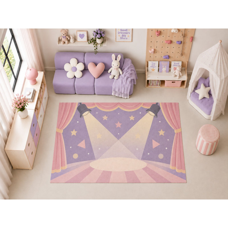 Tapis de scène ultramince de 152 x 213 cm (5' x 7') avec projecteur intégré, idéal pour les chambres d'enfants, les garderies, les salles de classe et les salles de jeux. Tapis d'intérieur doux à poils courts et antidérapant en silicone.