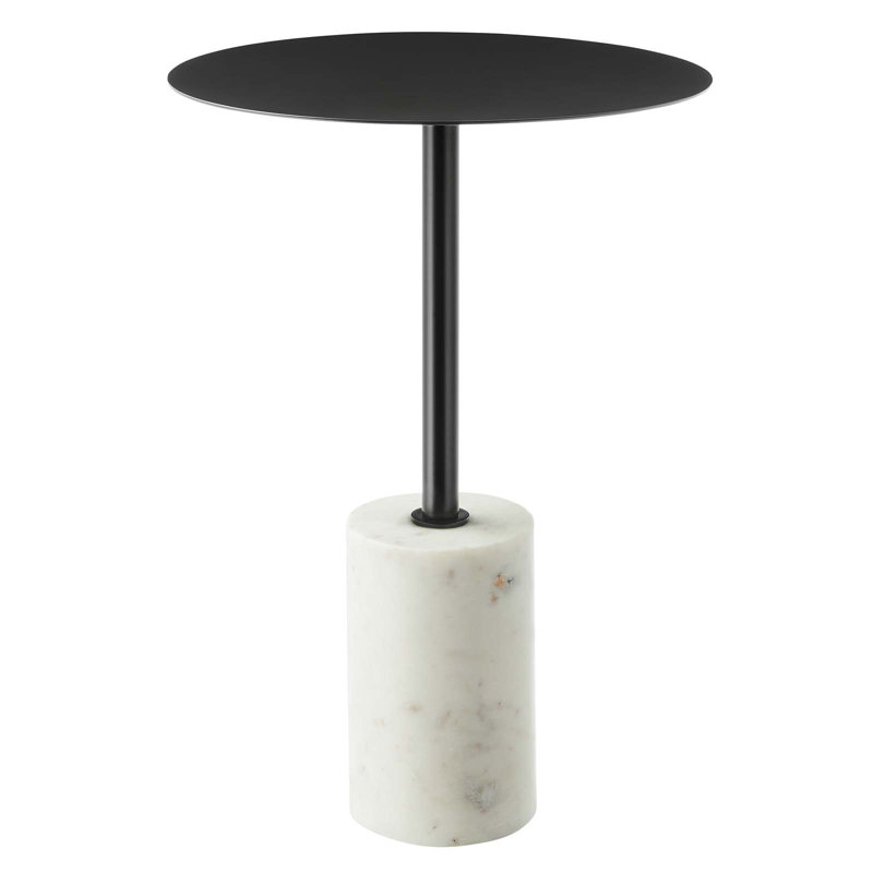 Black Iron Round Side Table with White Marble Base