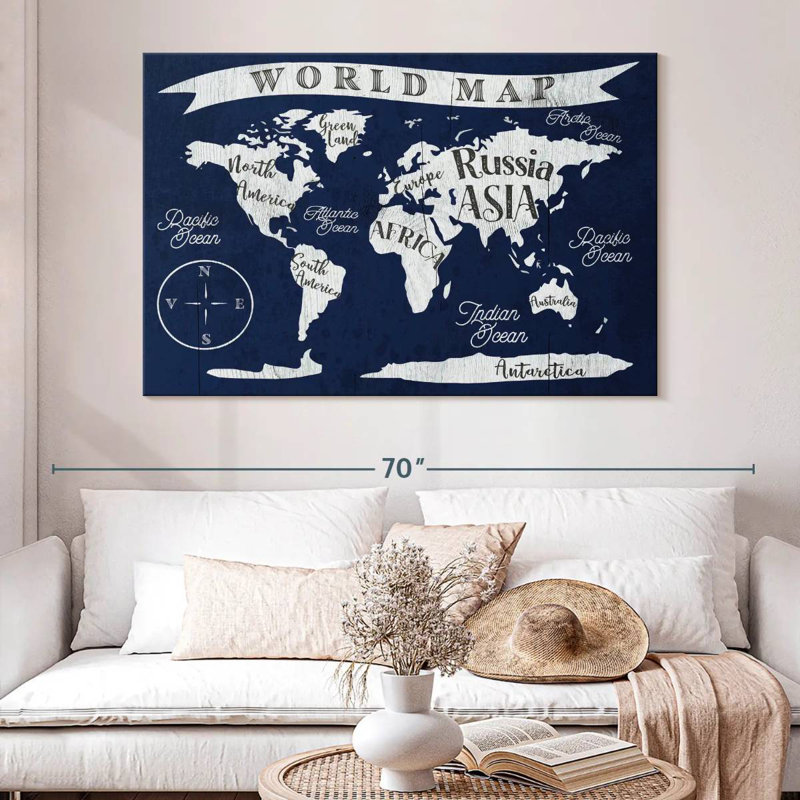 Carte du monde marine Aliaz, H 34 po x l 51 po