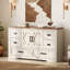 Armoire de rangement rustique de style campagnard moderne l 54 po avec portes de grange et 6 tiroirs Glenford, tablettes réglables, finition écorce d'arbre résistante aux égratignures-1623907795