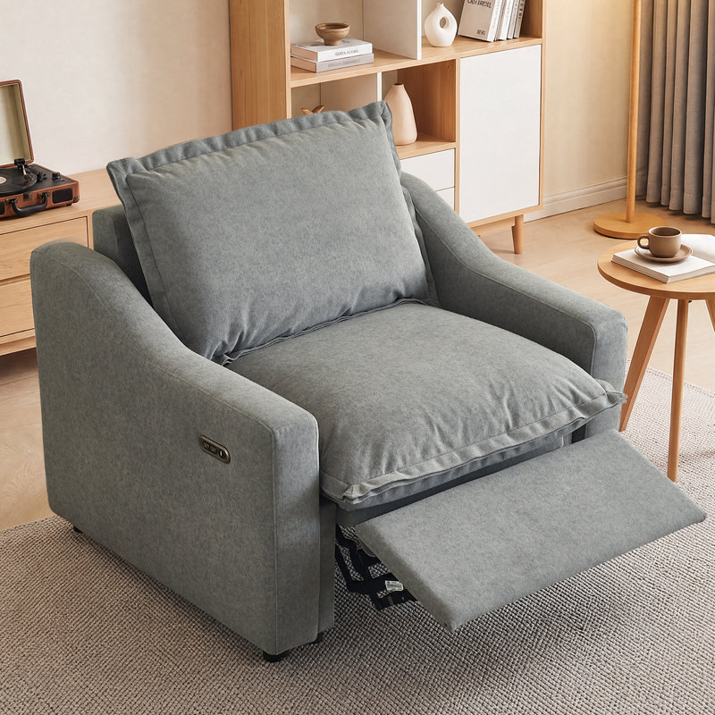 Fauteuil inclinable électrique en tissu avec ports de chargement USB, canapé une place zéro gravité avec accoudoirs inclinés - Gris