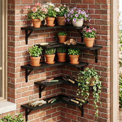 Outdoor plant corner rack, suspended corner rack, rustic wood wall hanging corner rack, gift for plant lovers, suitable for bathroom, kitchen, bedroom, home decoration, laundry room, living room