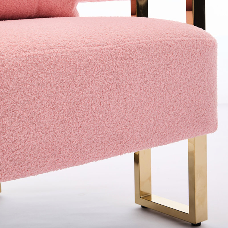 Chaise moderne rose avec pieds dorés, molleton doux pour une ambiance douillette - 2 pièces avec vestiaire, molleton de bureau, sans roulettes, rembourrage confortable