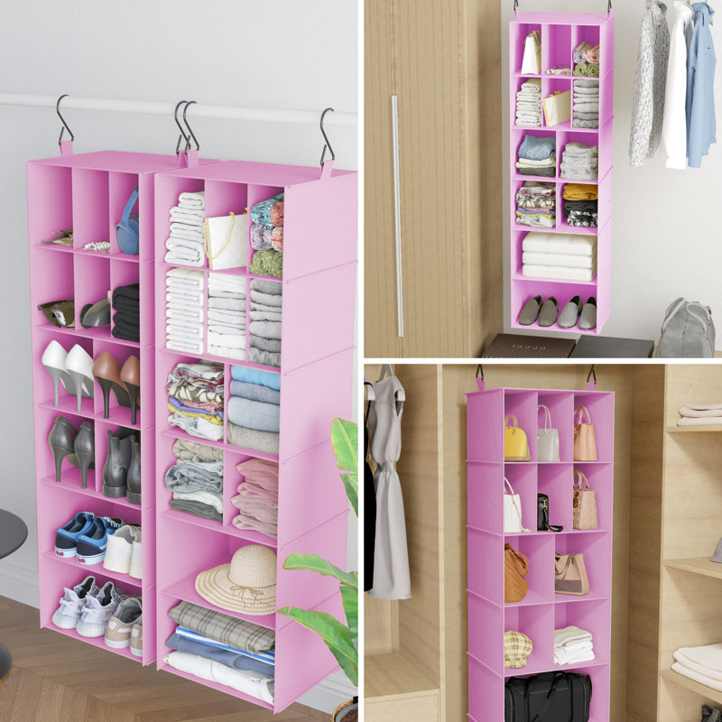 2 Pack Hanging Closet Organizer with Dividers, 24 Compartments Hanging Shoe Shelves for Closet, Wardrobe, RV and Garment Rack