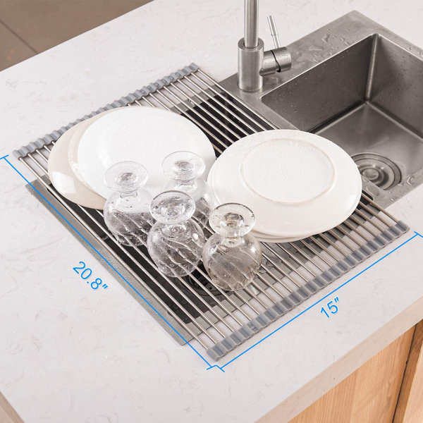 Roll Up Dish Drying Rack Drain Tray SR Sun Rise Finish: Warm Gray, Size: 0.5 H x 15 W x 20.8 D