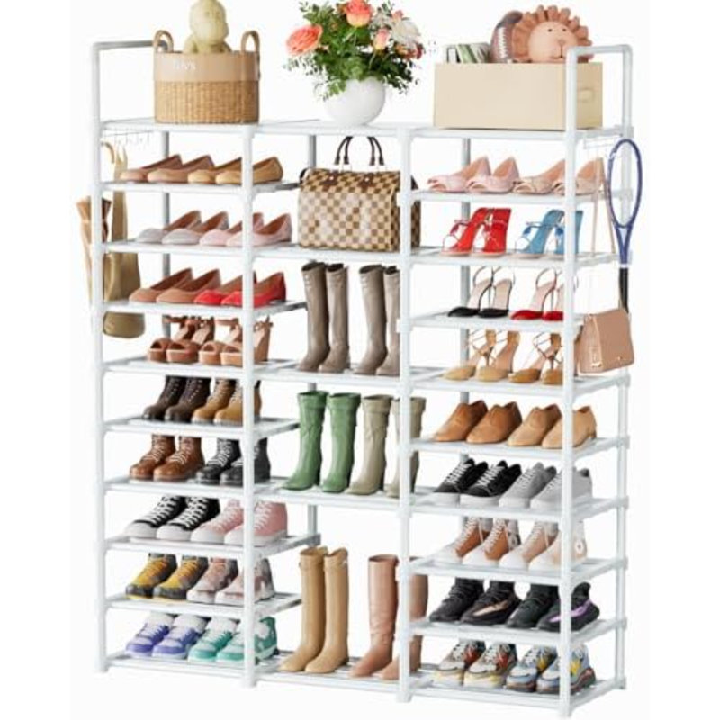 Range-chaussures 10 niveaux, grand espace de rangement, 55 à 60 paires, blanc, polypropylène
