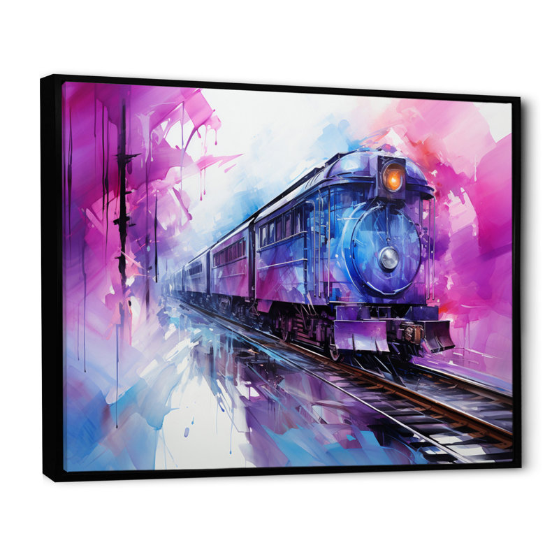 Abstrait train translucide Rhythms III - transport, art mural, salon, Cadre flottant noir, H 12 po x l 20 po x P 1 po