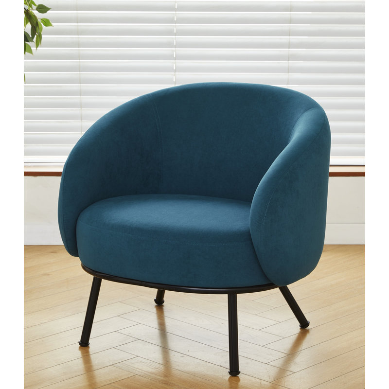28.7'' wide velvet barrel channel armchair, Greenish Blue Velvet