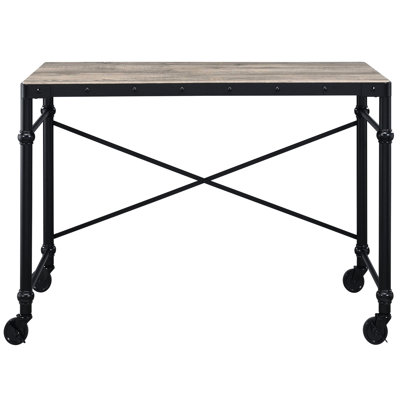Bureau avec roulettes, mobile de style industriel rustique en chêne et noir pour les besoins