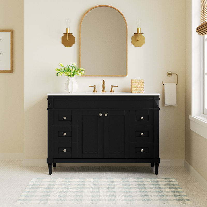 Readington 48'' Single Bathroom Vanity with Engineered Marble Top, Black
