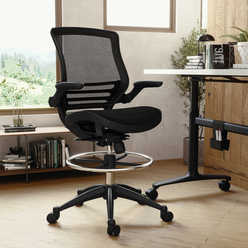 Mignone Mid-Back Transparent Mesh Office Chair with Flip-Up Arms, Black