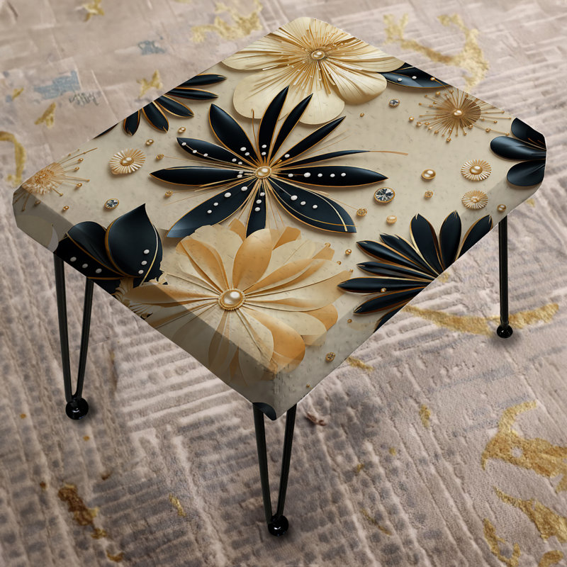 Beige And Champagne Opulent Glam - Marble Rectangle Ottoman