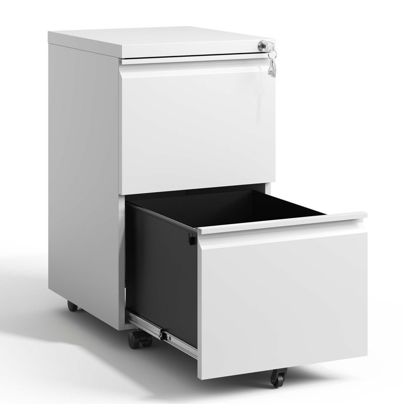 2 Drawer Metal  Mobile File Cabinet, Rolling File Cabinet With Lock For Hanging Legal/Letter/A4 Size,Fully Assembled Except Wheels