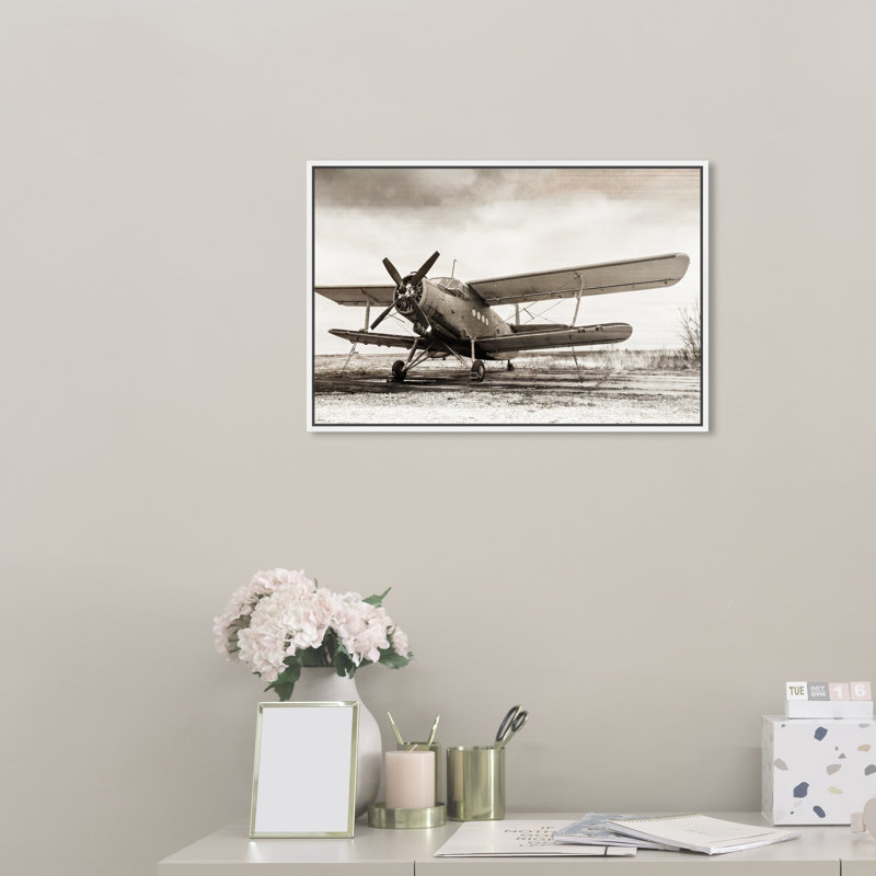 Hélice d'avion - reproduction de photo sur toile tendue, L 24 po x H 16 po, Cadre blanc
