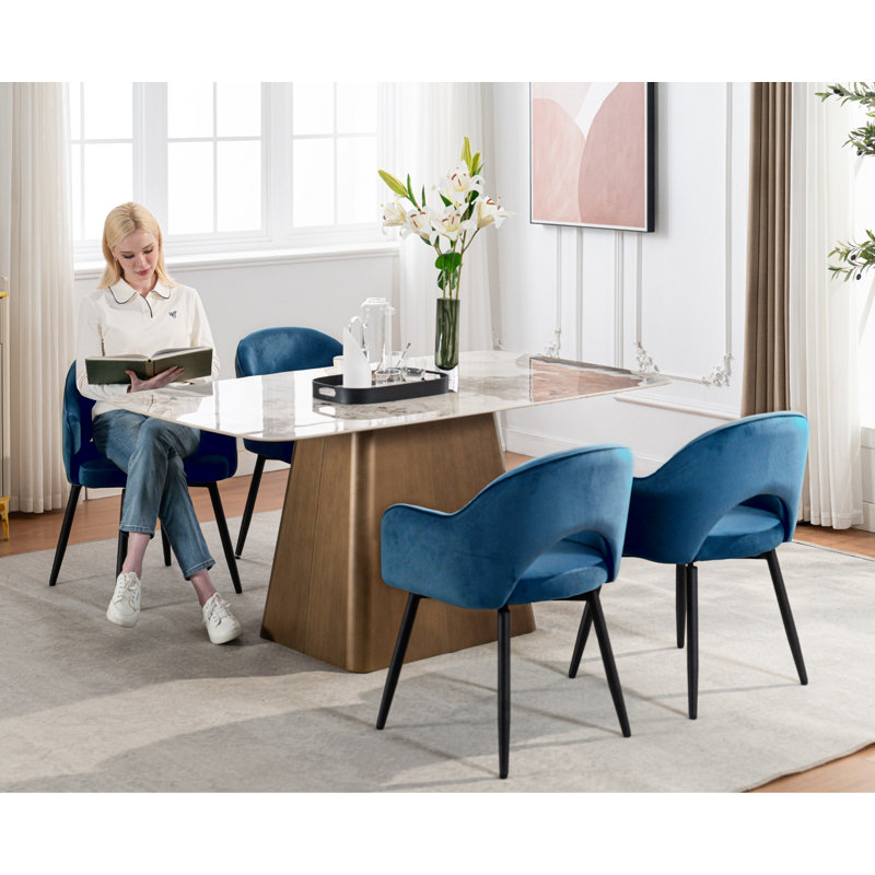 Medikal Dining Chairs Upholstered Modern Kitchen Chairs Accent Chairs Metal Frame for Living Room Restaurant Cafe, Blue