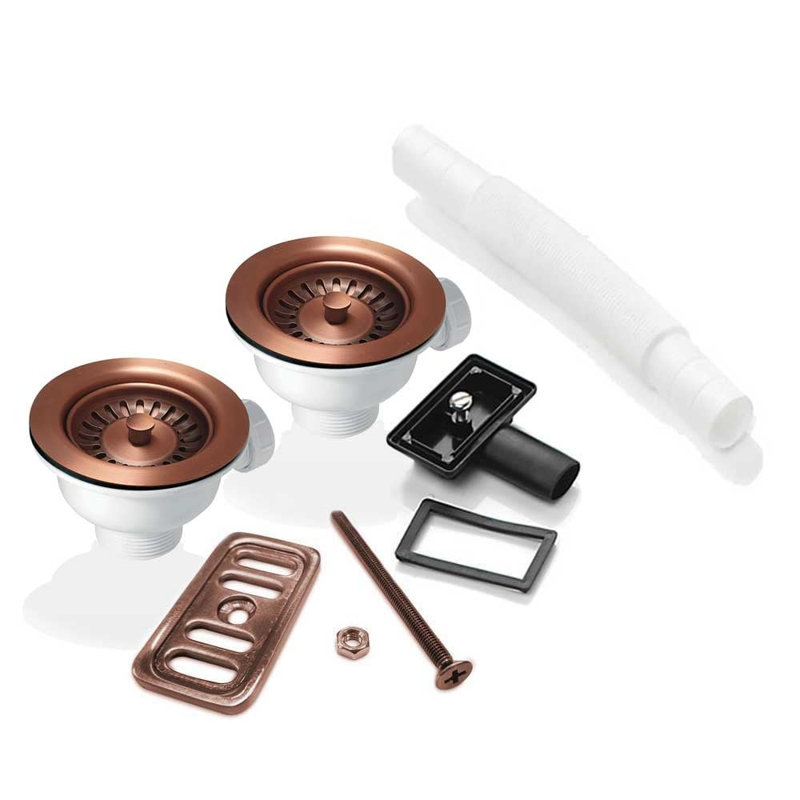 2X 90Mm Waste And Overflow Kit For Astini, RAK, Rangemaster Ceramic Sinks, Copper