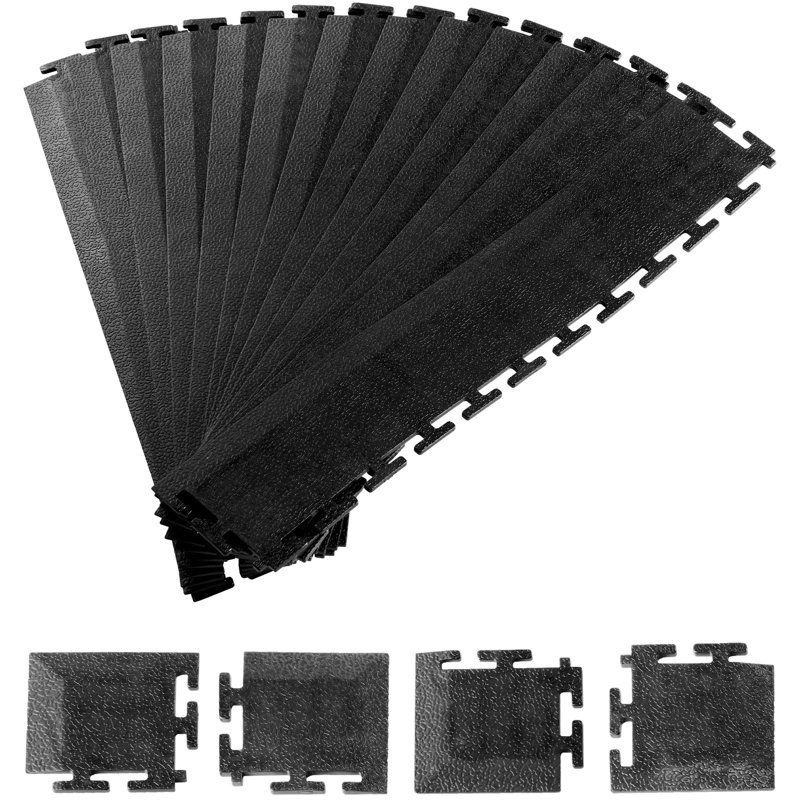Ensemble de bords de transition pour planchers de garage pour hommes, bords et coins, bordure de garage modulaire robuste en PVC antidérapant, compatible uniquement avec les tapis à 4 côtés, noir