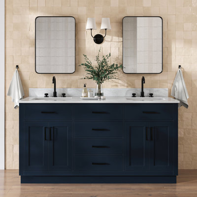 Tidworth Solid Wood Double Bathroom Vanity with 1.5'' Carrara Marble Top