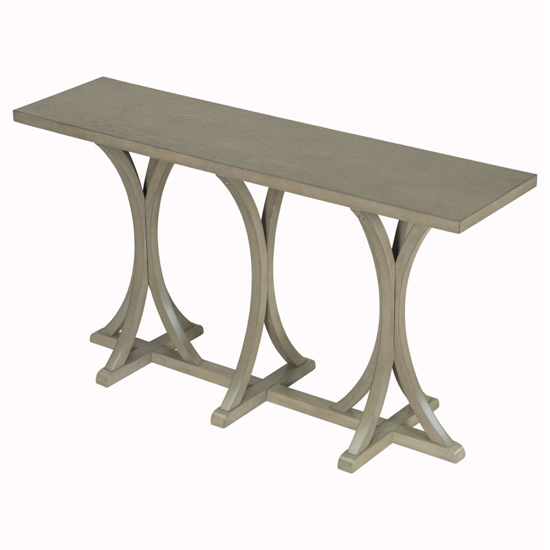 Farmhouse Entryway Table with Rubber Wood Slender Curved Legs, Gray