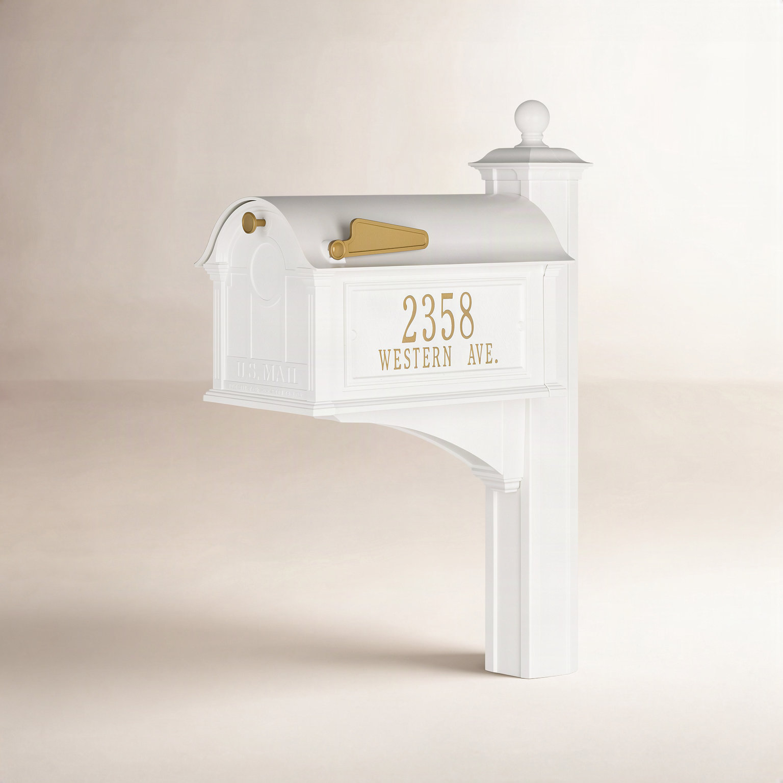 Personalized Post-Mounted Mailbox, White, Yes
