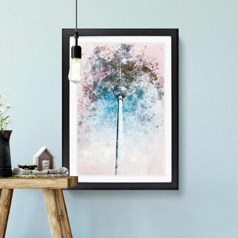 Alexanderplatz in Berlin in Abstract - Picture Frame Painting Print, Black Framed, 48cm H x 36cm W x 2cm D