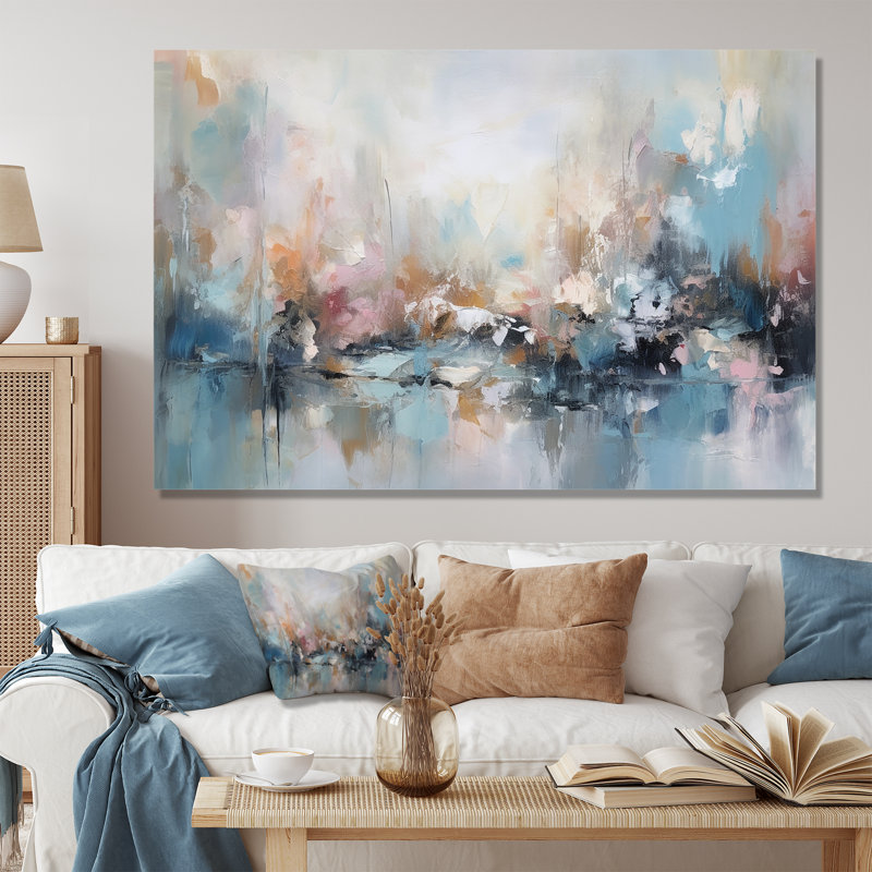Gris et bleu vagues vives fuild II - Peinture abstraite, art mural, Toile tendue, H 40 po x l 60 po x P 1,5 po