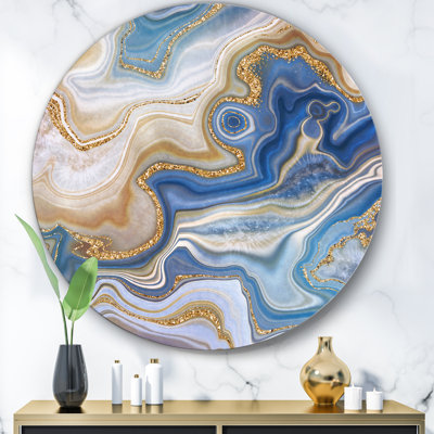 Bleu océan, agate de jaspe doré II - cercle imprimé en métal